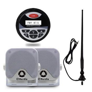 Su geçirmez Deniz Tekne Stereo MP3 Çalar USB/AUX+Motosiklet Yat ağır 2 yönlü Kompakt hoparlörler Esnek Fm/AM Anten+
