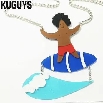 KUGUYS Moda Akrilik Takı Özel Hawaii Sörf Çocuk Kolye Kazak Zinciri HipHop Rock Beach Holiday Kolye