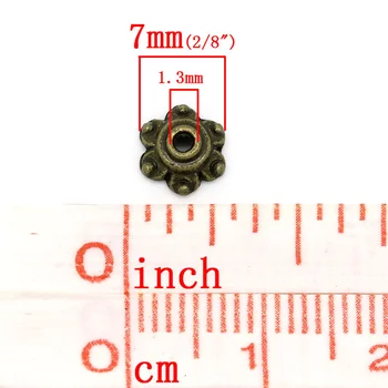 B27143 7x7mm(Uyar 12mm Boncuk) 8SEASONS Boncuk Kapakları,Çiçek,Antik Bronz, Delik:Yaklaşık 1.3 mm, 300PCs (