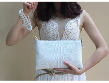Zarf Akşam Debriyaj Çanta Beyaz Timsah Desen Hakiki Deri Kadın Omuz Çanta Çanta Çanta Bayan şey yapıyor