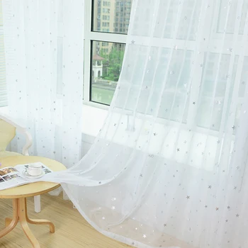 Yatak Odası İçin Parlak Yıldız Bebek Perdeleri Beyaz Modern Oturma Odası Mutfak Tül Perdeleri Yeşil İnce Kumaş Tedavi T&234 #20
