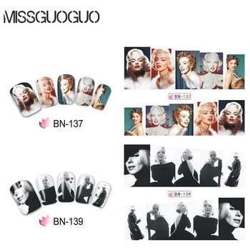 BN133-144 seksi Marilyn Monroe tırnak çıkartma su çıkartma kırmızı dudaklar ve altın saç satr tırnak sanat süslemeleri su transferi
