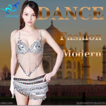 Bayanlar Oryantal Dans Kostüm Sütyen+Hip Eşarp Takım Elbise Bollywood Carnival Clubwear Sahne Performansı El Yapımı Payet Kıyafetler Ayarlayın