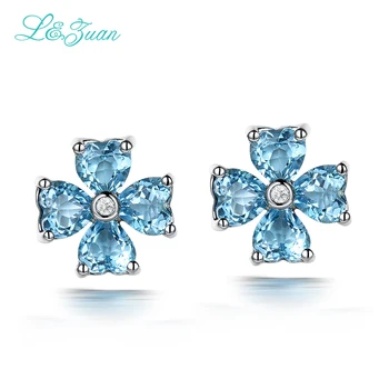 Ben&ZUAN 925 ayar Gümüş Çiçek 4 Kalp Şekli Mavi Topaz Taşlar Güzel Takı Bijoux Brincos İle Yapılmış Kadınlar İçin Küpe Stud