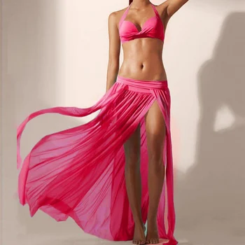 Seksi Kadın Plaj Tül Etek Elastik Bel Moda Düz Yaz Plaj Bikini Cover Up Uzun Etekler dükkanı FS99