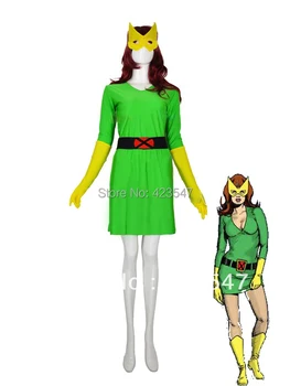 Yeşil ve Sarı X-men Phoenix / Marvel Kız Spandex süper Kahraman Kostüm Partisi Cadılar Bayramı kostümleri