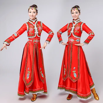 Yeni Sahne Performansı elbise Geleneksel otlak İnsanların giyim Kadınlar dans Elbise Klasik Çin Halk Dans giyim Kostümleri