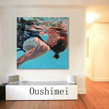 Benzersiz Tasarım Tuval Renkler üzerinde Oturma Odası için Modern Soyut Yağlıboya Bayan Dalış Yüzme yağlı Boya el Yapımı