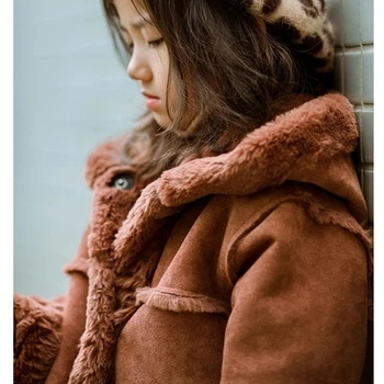 Kız Kış Ceket ve 2018 Ceket Palto çocuklar Süet Ceket Kapşonlu Çocuk Orta-uzun Kuzular Kalınlaştırmak Kızlar Sıcak Kürk Ceket Yün