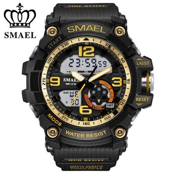 SMAEL Analog-Dijital saat erkek spor 50M Profesyonel su Geçirmez Kuvars geniş hatlı saat askeri kol 2018 moda