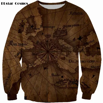 PLstar Cosmos Erkek Moda Kapüşonlu Sweatshirt Crewneck Retro harita Korsanlar Karayip Sweatshirt 3D Baskı Vintage boyutu S-5XL