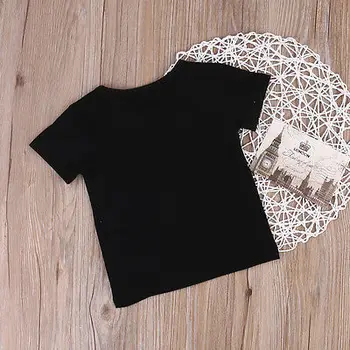 Yaz Çocuk Kız Bebek Mektuplar Baskı T-Shirt Siyah Pamuk Kısa Kollu Kız Tişört Üstleri 1 Giysi Kıyafetler 5Y Üstleri-