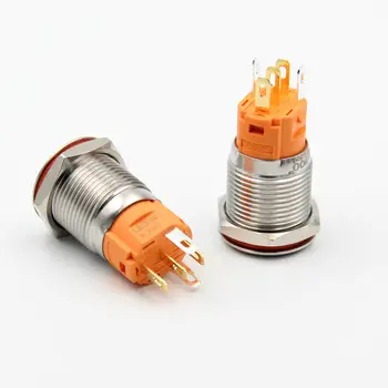 1 adet 16mm Yüz Kilitlenen & Anlık Basma Düğmesi Işığı Otomatik Sıfırlama Kilidi LED Düz Yuvarlak Paslanmaz Çelik Metal Anahtarı su Geçirmez