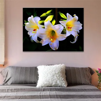 Çiçek Diy Elmas Boya Çapraz Dikiş Beyaz Zambak Elmas Nakış Tam Yuvarlak Elmas Mozaik Resimleri Ev Dekorasyonu Boyama