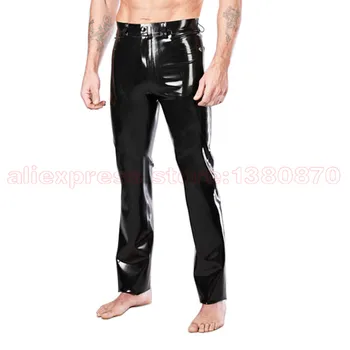Düz Siyah Seksi Lateks Adam LTM0019 Özel S Yapılan plastik Pantolon Pantolon Müşterileri-