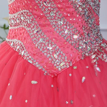 Parlak taşlar kristal top elbisesi sevgilisi tül quinceanera mercan 2017 özgür terzi elbise ucuz aqua şampanya yapılmış Boncuklu-