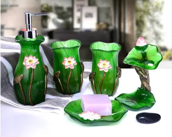 5 Adet/Lotus Çiçekleri Serisi Banyo Malzemeleri Ayarlayın Yaratıcı Pastoral Tarzı Reçine Banyo Aksesuarları Ayarlayın Yıkama Yaprak Set