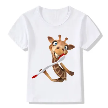 2018 Sevimli 3D Zürafa Baskı Komik Çocuk T-Shirt Yaz Üst Erkek/Kız Kısa Elbiseler Rahat Sevimli Bebek Çocuk Tees Kol,HKP2159