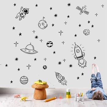 Çocuk Odası Dekorasyonu, Dış Mekan Duvar Çıkartması Çocuk Odası Çocuk Yatak Odası Dekor NR13 İçin Yaratıcı Vinil Duvar Sticker Astronot roket Gemi