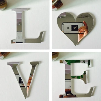 AŞK/HOME 4 adet/Ayna Akrilik Duvar Sticker İngilizce Mektuplar*1cm 3D Alfabe Düğün 8*10 Yapıştırılmış Çıkartma Ev Dekorasyonu Alıntı DİY set
