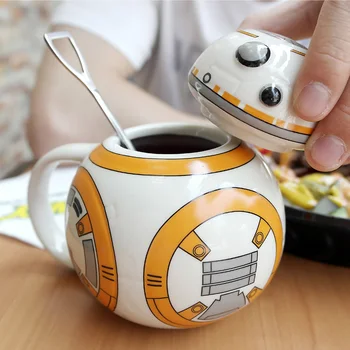 Kapak Eğlenceli Çay Yaratıcı Zakka Bardak Hediye ile Star Wars BB-8 Robot Kupa 420ml Porselen Bardak Kupalar Kişilik Seramik Kahve Kupaları