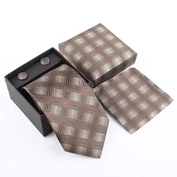Çizgili kravat Erkekler için Çiçek Kravat kravat kol düğmeleri hediye kutusu Düğün cep mendilleri Ekose 31 tasarımlar Nokta Mendil set