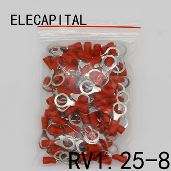 RV1.0.5 5-6 Kırmızı Yuvarlak 22-16 AWG-1.RV RV1 5mm2 İzoleli Yüzük Terminal Konnektör Kablo Tel Bağlayıcı 100PCS/Pack-8