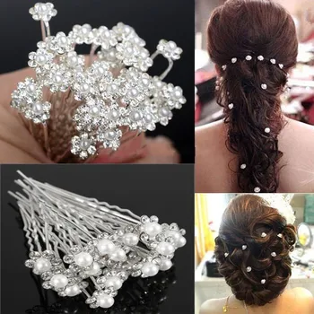 40 ADET/Lot Kadın Güzel Düğün Gelin Kristal Taklidi İnci Çiçek Saç Pin Klip Saç Örgü Araçlar Saç Aksesuarları