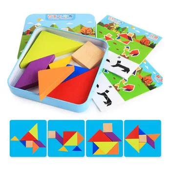 Çocuklar için ahşap Tangram 7 Parça Puzzle Renkli Kare ZEKA Oyunu Zeka Oyunları Akıllı Eğitici Oyuncaklar