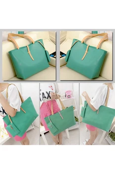Yeşil Büyük Çanta Omuz Çantası PU Deri Küçük Cüzdan Çanta Kadınlar için Alışveriş