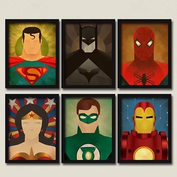 Hiçbir Çerçeve Resim Dekorasyonu, YENİ Modern süper Kahraman Moie Tuval Sanat Baskı Poster Batman Spiderman Ironman Duvar Resmi Çocuk Odası Ev