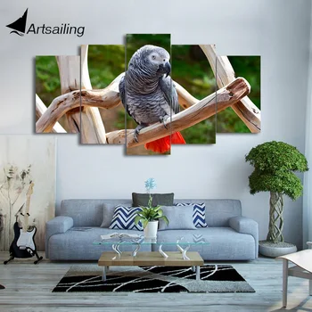 HD 5 parça oturma odası modern ücretsiz kargo/CU sanat Hayvanlar Papağan boyama Sanat duvar resimleri tuval 2002C baskılı