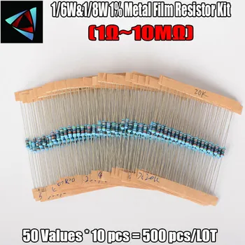 Yeni Varış 500pcs 50 değerleri 1/6,0 1/8 W %1 Metal Film Direnç Çeşitleri Seti