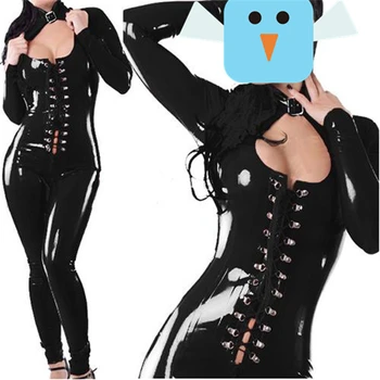 Tutku Kadın/Kadın Seksi iç Çamaşırı Siyah PVC Islak Seksi iç Çamaşırı Badi Likralı Erotik direk Dansı Catsuit Clubwear Kostüm Giymek Bak