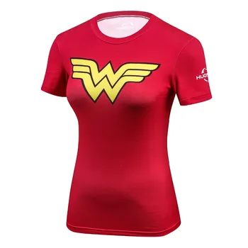 Sıkıştırılmış T-shirt Kahraman Superwoman/Batman/Kadın Kısa Kollu T-shirt Gömlek ve Spor T-shirt Fitness Üstleri Merak ediyorum