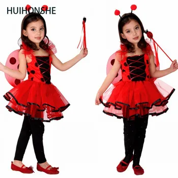 Sevimli Böceği Kostüm Fantasia Kızlar Cadılar Bayramı Cosplay Çocuklar Red Kit Prenses Dans Etek Çocuk Elbise Uğur böceği Parti Seti