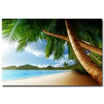 TSB37 Tropikal Plaj Deniz Güneş İpek Kumaş Poster Baskı NİCOLESHENTİNG 13x20 24x36inch Restoran ve Ağaçlar Doğa Resimleri Duvar Dekoru