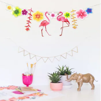 Vvsoo 3M Tropikal Flamingo Banner Çiçek Garland Kağıt Bayrak Bunting Doğum günü Bebek Duş Havai Yaz Partisi Dekor Yaprak