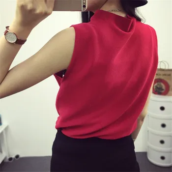 2017 yeni Sıcak Satış kadın yaz standı Yaka İnce dip gömlek kadın katı renk kolsuz örgü süveter kişiselleştirilmiş