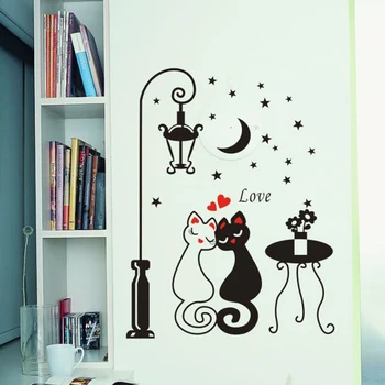 Karikatür Siyah Beyaz Birkaç Kedi Duvar Çıkartma Duvar Sanat Moda Romantik Duvar Sticker Oturma Odası Kanepe Ev Dekorasyonu