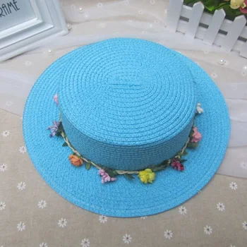 54cm Kız Moda Saf Renk Şapkalar 53 Çocuk Plaj Garland, Hasır Şapka Şapka çevresi İçin yaz Caps-