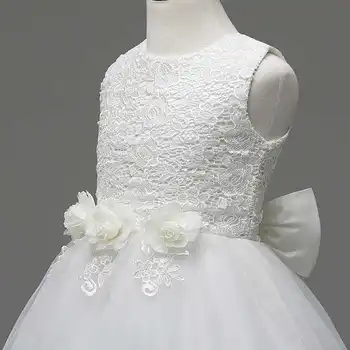 Tekrar Yürümeye başlayan Kızlar Büyük Yay Düğüm ile beyaz Sondaki balo İçin Elbiseler Ve Düğün Çocuk Giyim Jurken Elbise