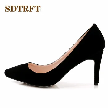 SDTRFT Plus:35-43 44 İlkbahar/Sonbahar Gelini Stiletto Parti 5/8 cm Yüksek seksi pompaları Süet Sivri toe Sandalet düğün ayakkabı Topuklu Med-