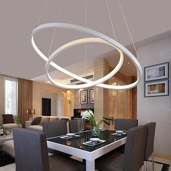 Modern kısa ev deco oturma odası akrilik kolye ışık Yemek Odası Daire halkaları alüminyum gövde Kolye Lamba LED armatür