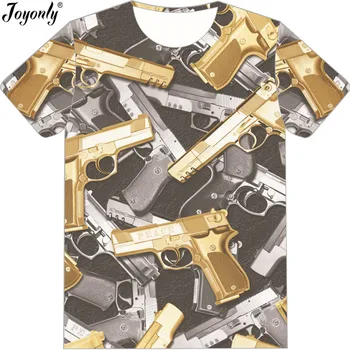 Çocuklar T Shirt Joyonly Erkekler Kızlara Tasarım 3D Cool Baskılı T-shirt Siyah Altın Gangsta Silah Camisetas 2018 Yaz Tees Üstler