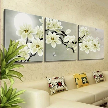 Oturma Odası Ev Dekorasyonu İçin 3 Panel Orkide Çiçek Duvar Sanatı Duvar Resimleri Çiçek Resim Çerçevesiz Tuval Üzerine Resim