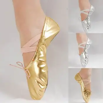 2016 Çocuk Altın Gümüş Profesyonel Uygulama Performansı İnek Deri Altındaki Yumuşak Bale Dans Ayakkabıları Kız