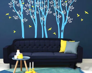 Çocuk Odası TV arka Plan Duvar İçin Kuş Özel Renk Duvar Çıkartmaları büyük bebek fidan çıkartma 6 Huş Ağaçları D973 Çıkartmaları