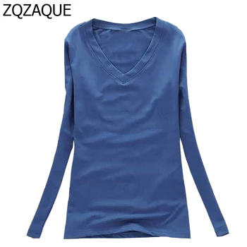 -Boyun Uzun Kollu T Gömlek 16 Renk Sonbahar Yeni Kadın V Moda Kış Yüksek Elastik Alt Kadın T-shirt Kargo Ücretsiz SY686
