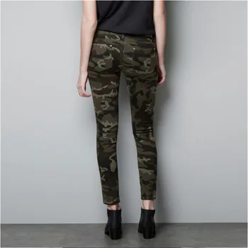 Yeni Ordu Moda Kadın Kalem Kadınlar için Rahat Askeri Kot Pantolon Sıkı Elastik Yüksek Bel Pantolon Kamuflaj Pantolon